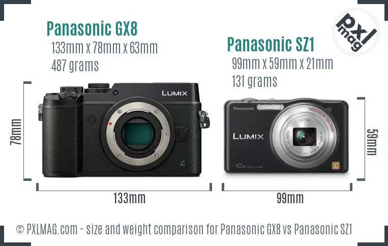 Panasonic GX8 vs Panasonic SZ1 size comparison