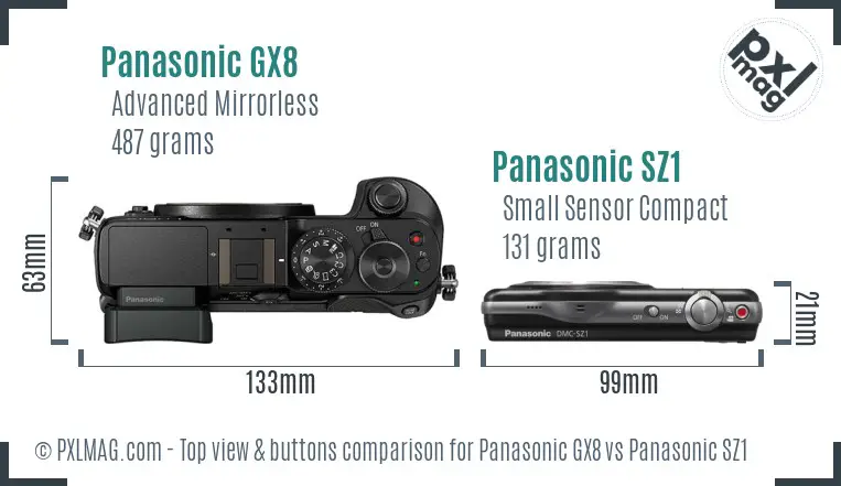Panasonic GX8 vs Panasonic SZ1 top view buttons comparison