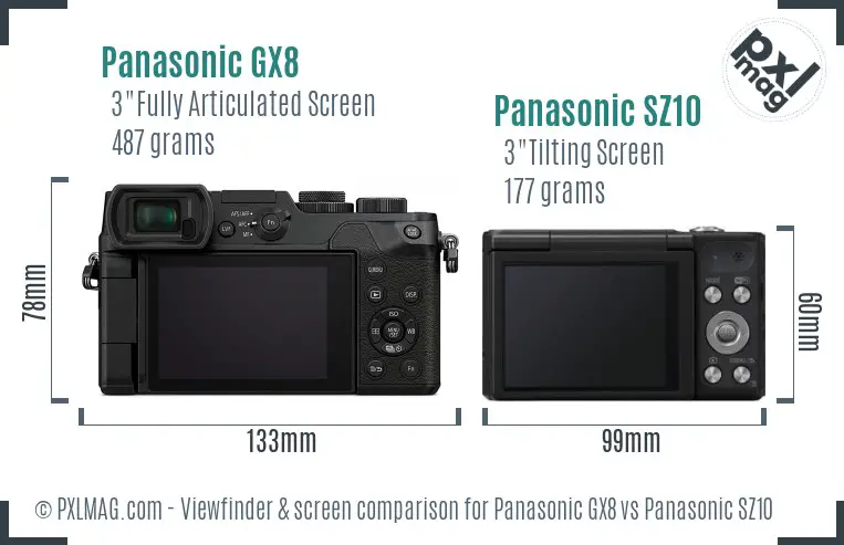 Panasonic GX8 vs Panasonic SZ10 Screen and Viewfinder comparison