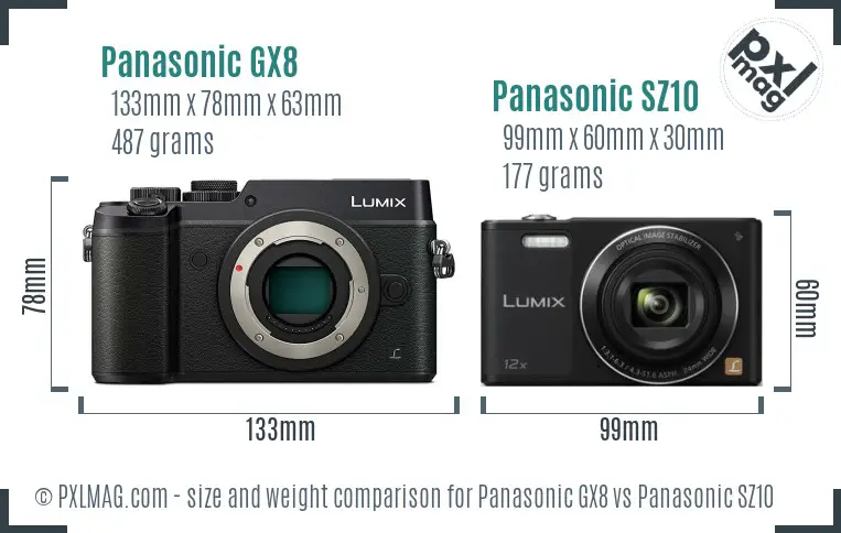 Panasonic GX8 vs Panasonic SZ10 size comparison