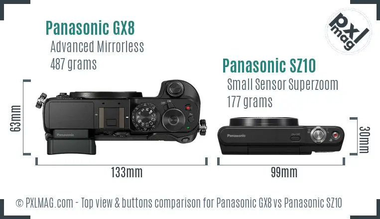 Panasonic GX8 vs Panasonic SZ10 top view buttons comparison
