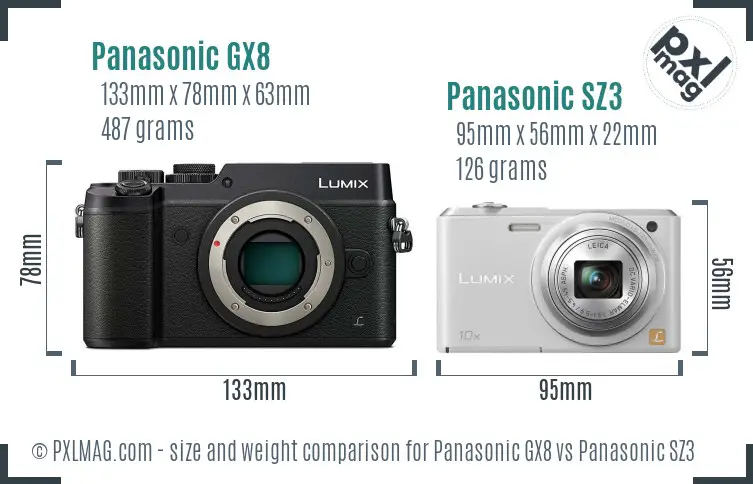 Panasonic GX8 vs Panasonic SZ3 size comparison
