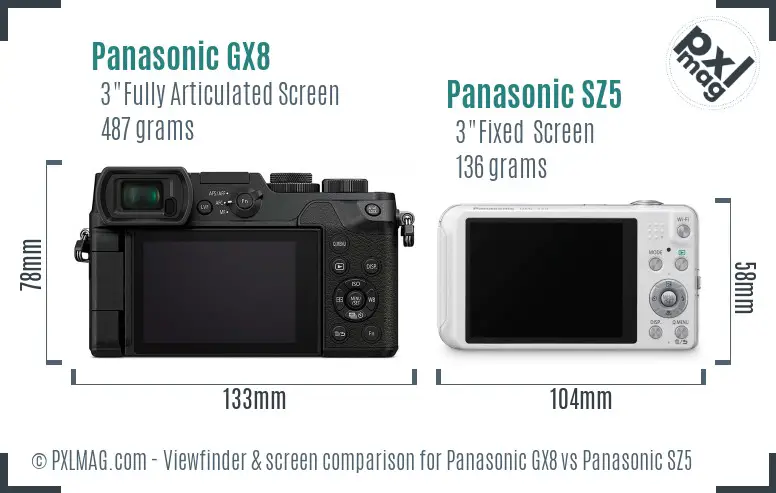 Panasonic GX8 vs Panasonic SZ5 Screen and Viewfinder comparison