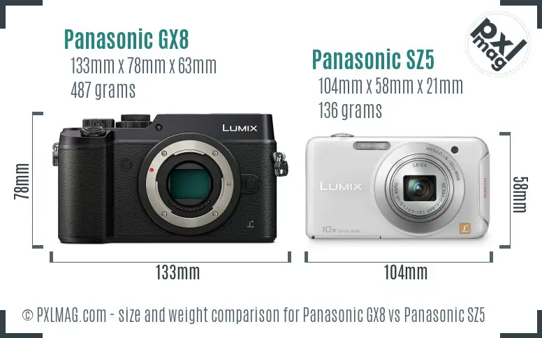 Panasonic GX8 vs Panasonic SZ5 size comparison