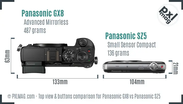 Panasonic GX8 vs Panasonic SZ5 top view buttons comparison