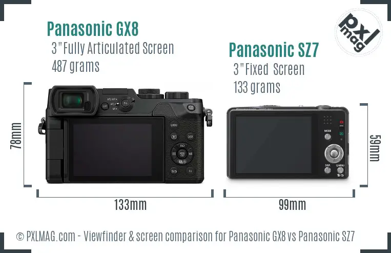Panasonic GX8 vs Panasonic SZ7 Screen and Viewfinder comparison