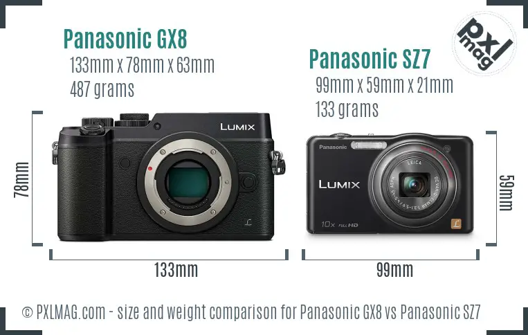 Panasonic GX8 vs Panasonic SZ7 size comparison