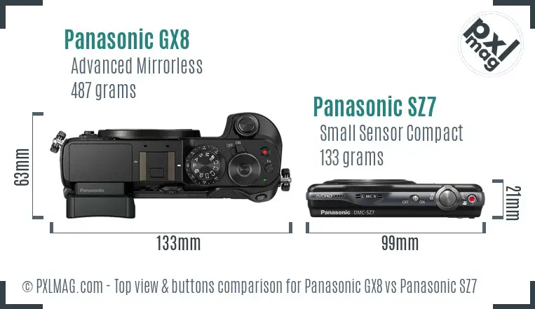 Panasonic GX8 vs Panasonic SZ7 top view buttons comparison
