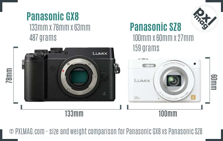 Panasonic GX8 vs Panasonic SZ8 size comparison