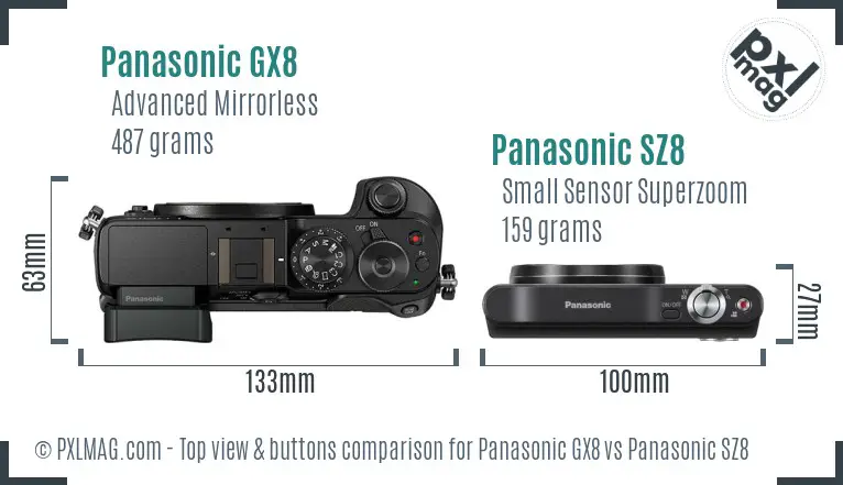 Panasonic GX8 vs Panasonic SZ8 top view buttons comparison