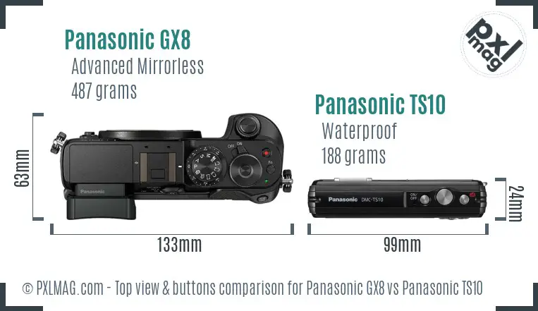 Panasonic GX8 vs Panasonic TS10 top view buttons comparison