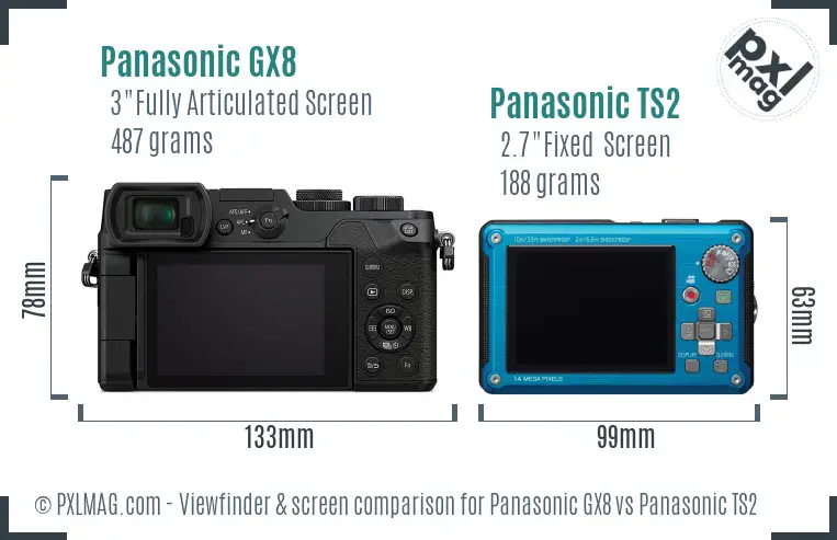 Panasonic GX8 vs Panasonic TS2 Screen and Viewfinder comparison