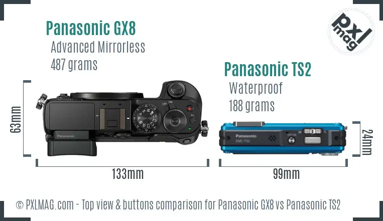 Panasonic GX8 vs Panasonic TS2 top view buttons comparison