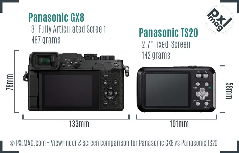 Panasonic GX8 vs Panasonic TS20 Screen and Viewfinder comparison