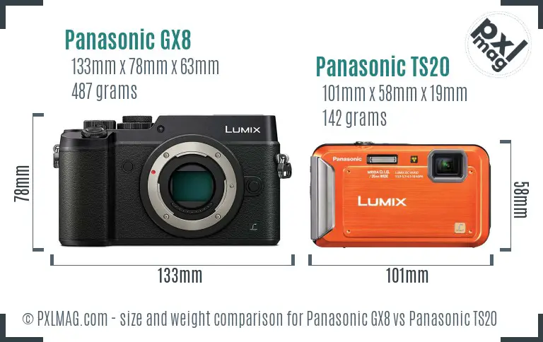Panasonic GX8 vs Panasonic TS20 size comparison