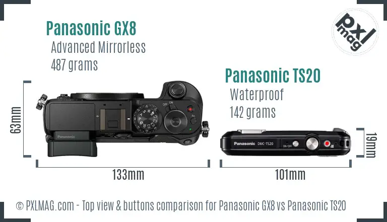 Panasonic GX8 vs Panasonic TS20 top view buttons comparison