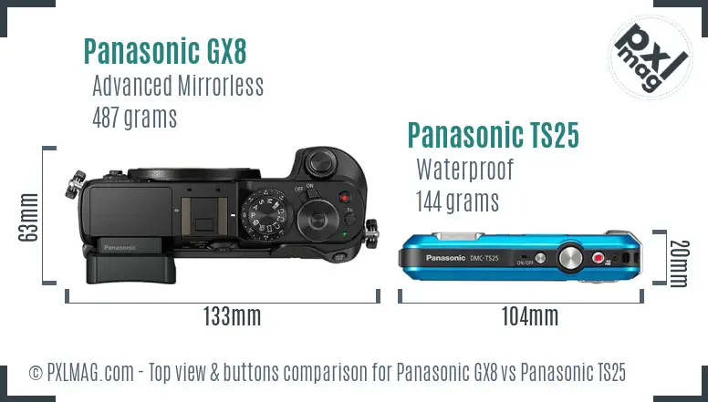 Panasonic GX8 vs Panasonic TS25 top view buttons comparison