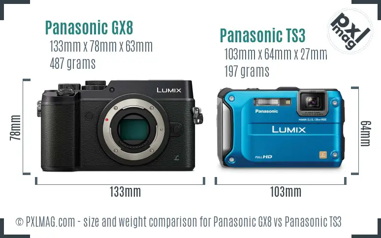 Panasonic GX8 vs Panasonic TS3 size comparison