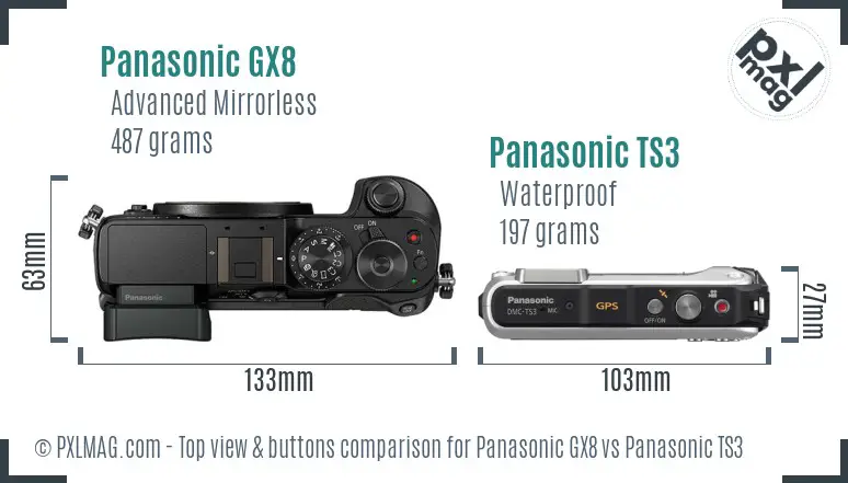 Panasonic GX8 vs Panasonic TS3 top view buttons comparison