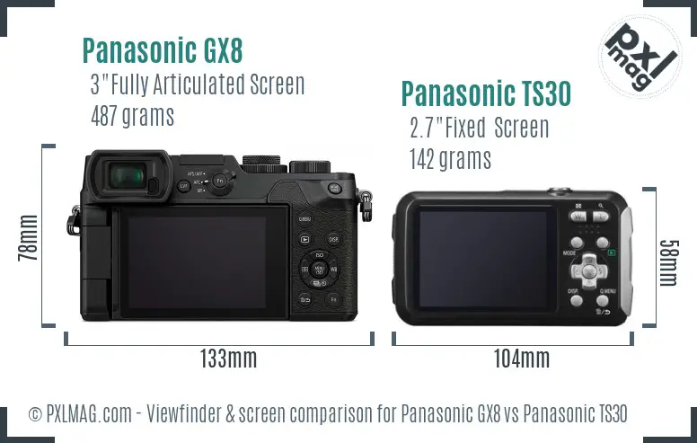 Panasonic GX8 vs Panasonic TS30 Screen and Viewfinder comparison