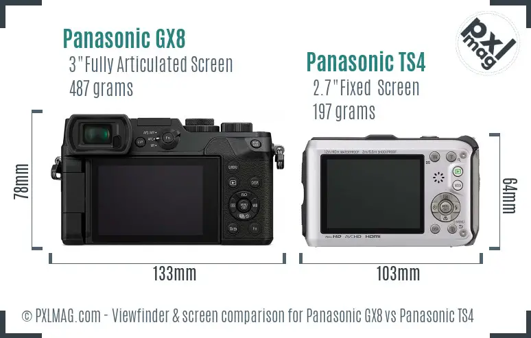 Panasonic GX8 vs Panasonic TS4 Screen and Viewfinder comparison