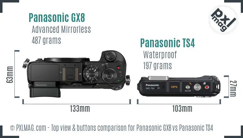 Panasonic GX8 vs Panasonic TS4 top view buttons comparison