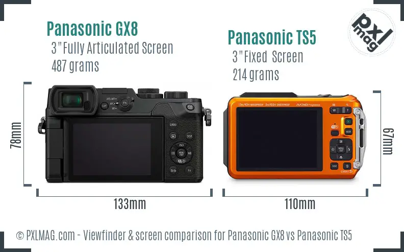 Panasonic GX8 vs Panasonic TS5 Screen and Viewfinder comparison