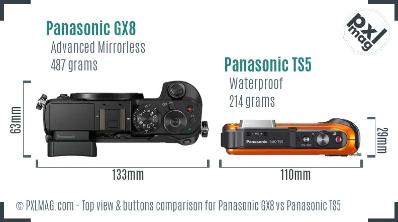 Panasonic GX8 vs Panasonic TS5 top view buttons comparison
