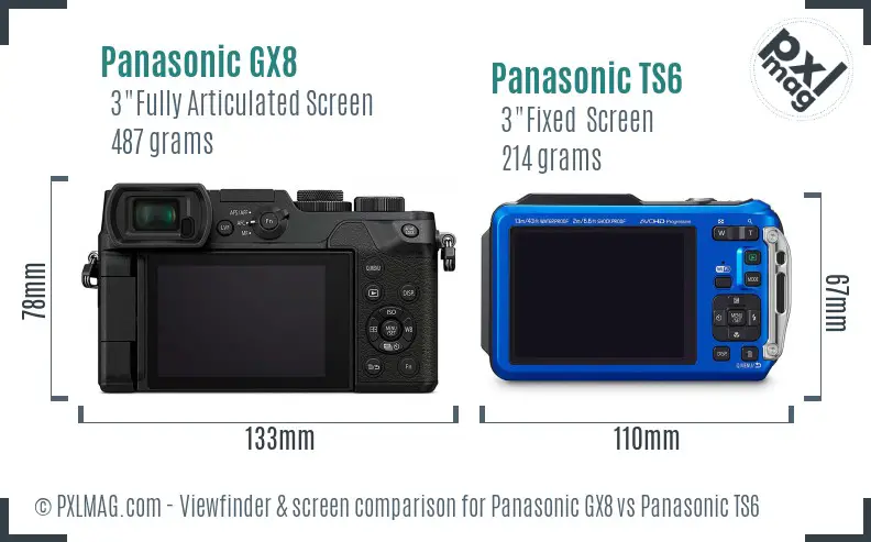 Panasonic GX8 vs Panasonic TS6 Screen and Viewfinder comparison