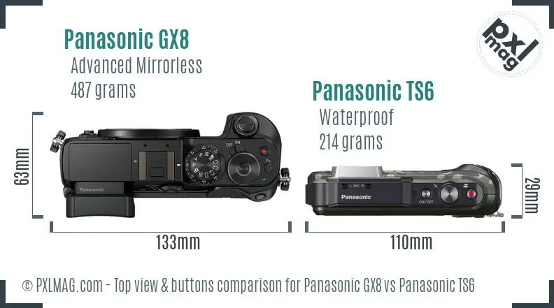 Panasonic GX8 vs Panasonic TS6 top view buttons comparison