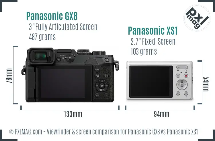 Panasonic GX8 vs Panasonic XS1 Screen and Viewfinder comparison