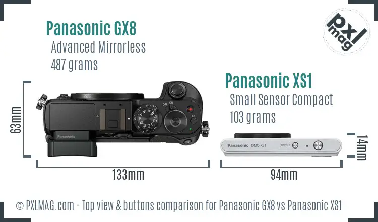 Panasonic GX8 vs Panasonic XS1 top view buttons comparison