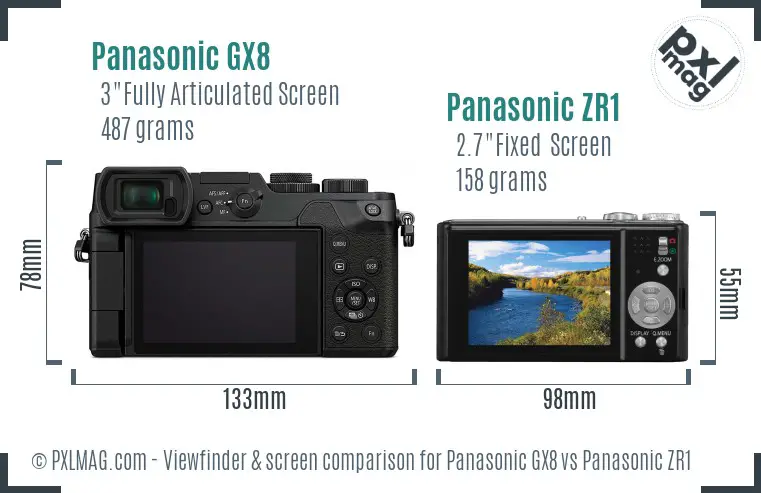 Panasonic GX8 vs Panasonic ZR1 Screen and Viewfinder comparison