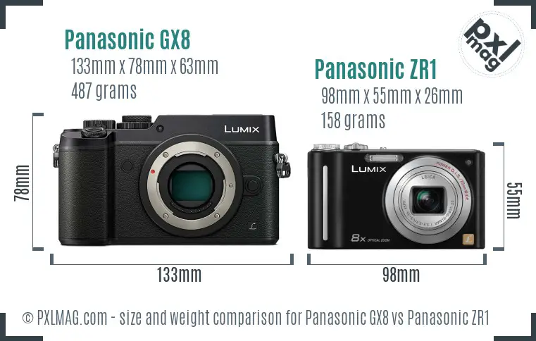 Panasonic GX8 vs Panasonic ZR1 size comparison