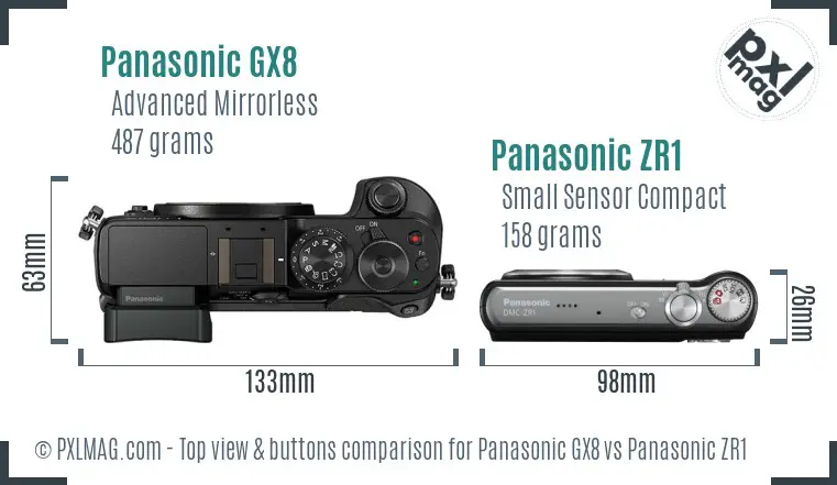 Panasonic GX8 vs Panasonic ZR1 top view buttons comparison