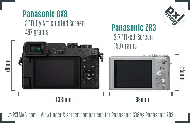 Panasonic GX8 vs Panasonic ZR3 Screen and Viewfinder comparison