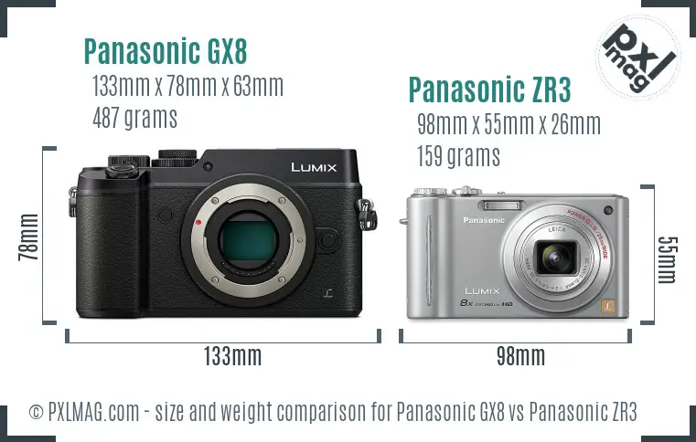 Panasonic GX8 vs Panasonic ZR3 size comparison