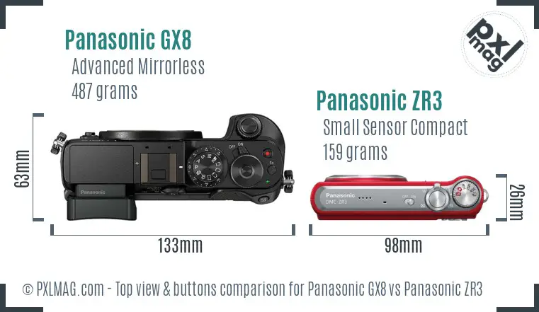 Panasonic GX8 vs Panasonic ZR3 top view buttons comparison