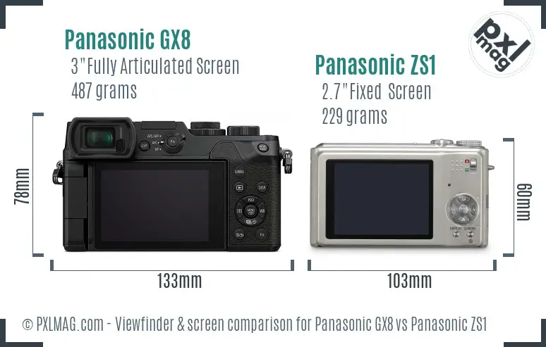 Panasonic GX8 vs Panasonic ZS1 Screen and Viewfinder comparison