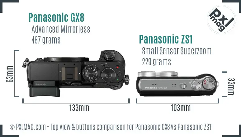 Panasonic GX8 vs Panasonic ZS1 top view buttons comparison