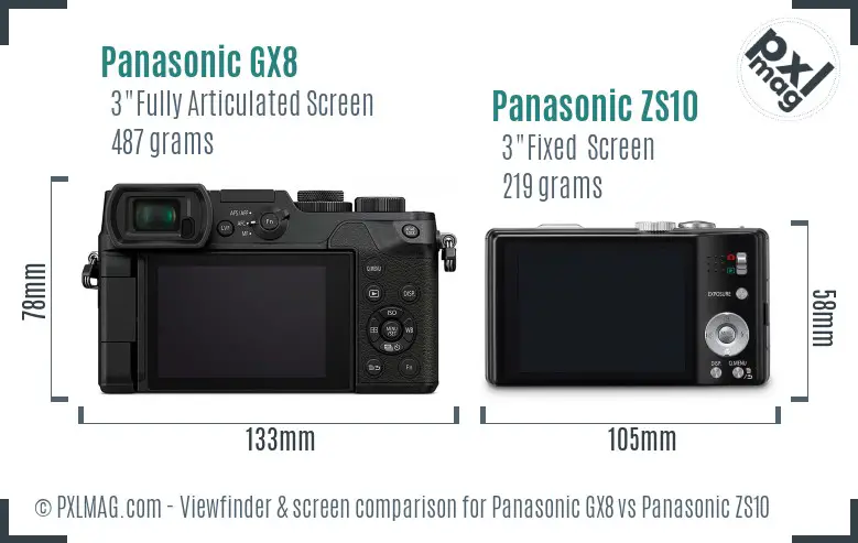Panasonic GX8 vs Panasonic ZS10 Screen and Viewfinder comparison