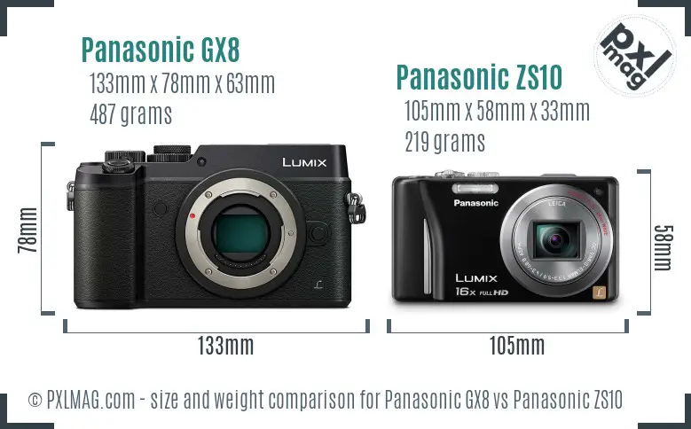 Panasonic GX8 vs Panasonic ZS10 size comparison