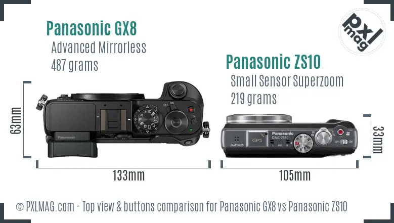 Panasonic GX8 vs Panasonic ZS10 top view buttons comparison