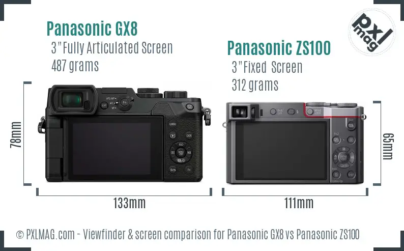 Panasonic GX8 vs Panasonic ZS100 Screen and Viewfinder comparison