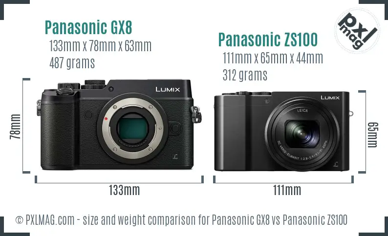 Panasonic GX8 vs Panasonic ZS100 size comparison