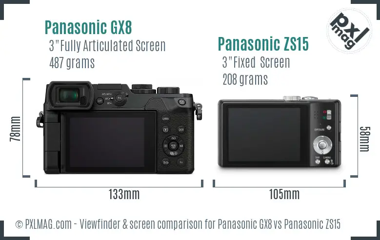 Panasonic GX8 vs Panasonic ZS15 Screen and Viewfinder comparison