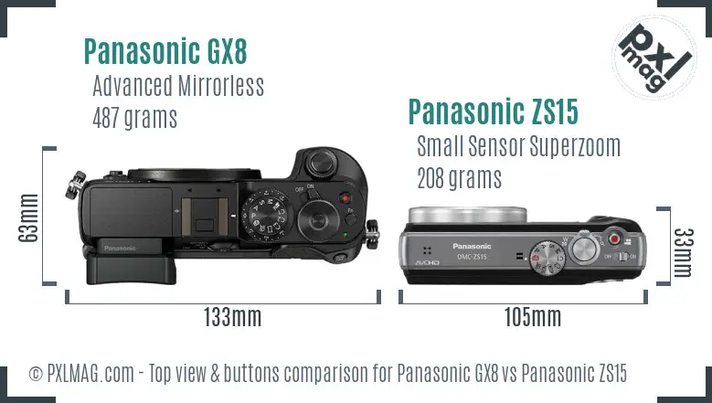 Panasonic GX8 vs Panasonic ZS15 top view buttons comparison