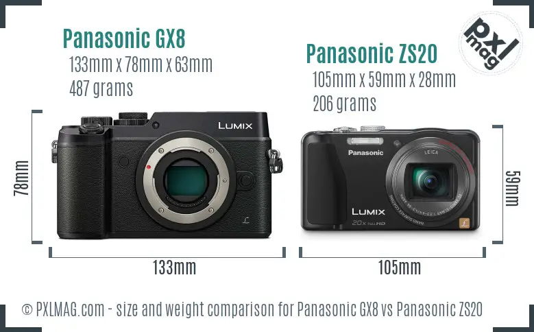 Panasonic GX8 vs Panasonic ZS20 size comparison