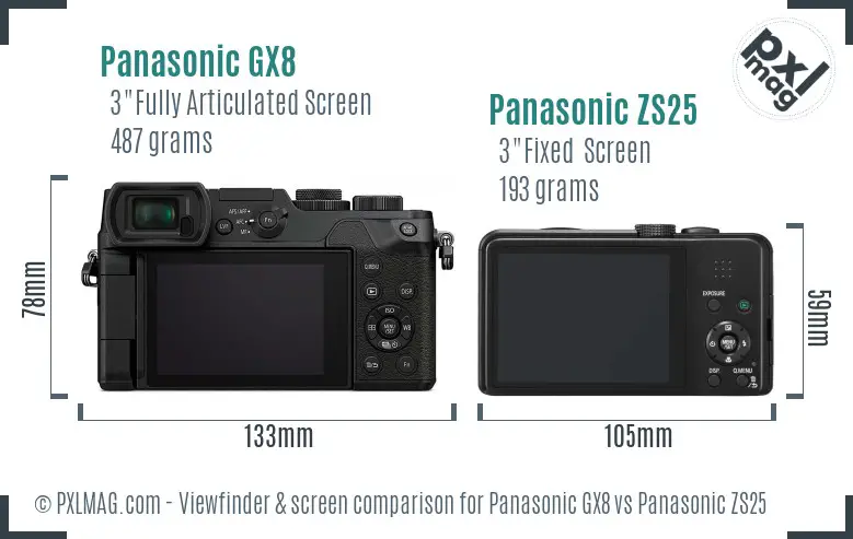 Panasonic GX8 vs Panasonic ZS25 Screen and Viewfinder comparison
