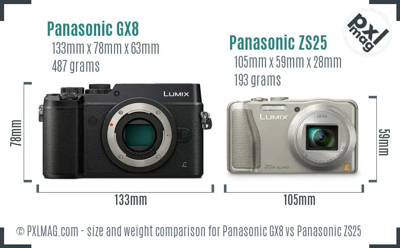 Panasonic GX8 vs Panasonic ZS25 size comparison